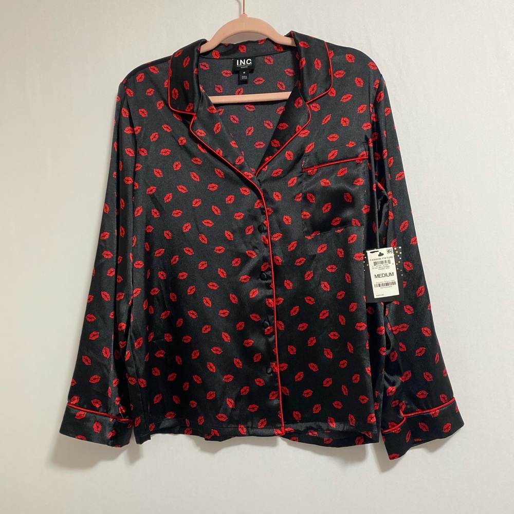 INC International Concepts Black and Red Pajama Top